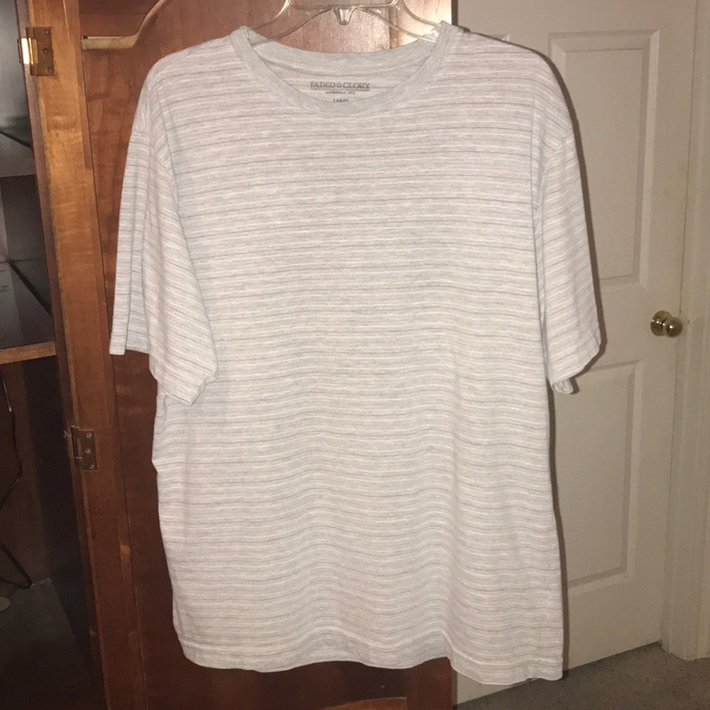 Gray Shirt with Red and White Stripes